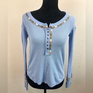 WE THE FREE Rainbow Embroidered Thermal Long Sleeve Top Size XS